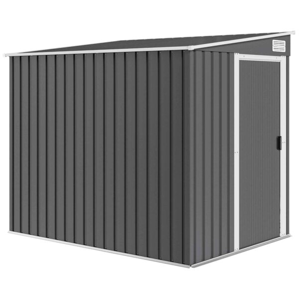 1.5x2m Metal Tool Shed with Base, Sliding Door and Sloped Roof, Dark Grey