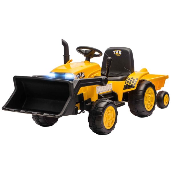 AIYAPLAY 12V Electric Excavator for Kids with Bucket, Trailer and Remote Control, Ages 3-8 Years, Yellow