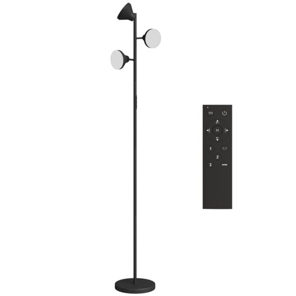 HOMCOM Floor Lamp with 3 Independent Adjustable Heads, Remote Control and Timer, in Steel and Plastic, Ø25x170 cm, Black