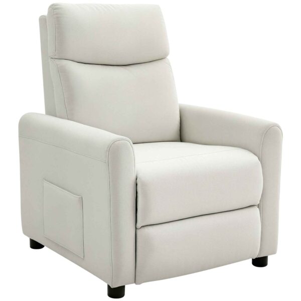 Reclining Chair 135° max in Linen Effect Fabric, Foam, Steel and Wood, 73x86x100 cm, Cream White