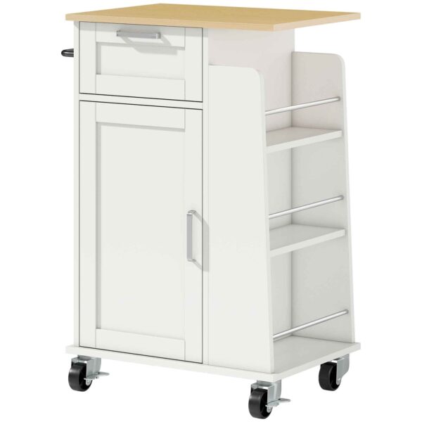 HOMCOM Kitchen Cart with Drawer, Cabinet, Towel Rack and 3 Spice Racks, Wooden, 62x40x87 cm, White