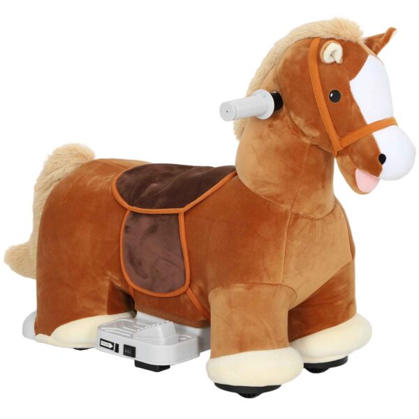 AIYAPLAY Electric Horse for Children with Pedals, Wheels and Sounds, Plush and Metal, 74x34x51 cm, Brown