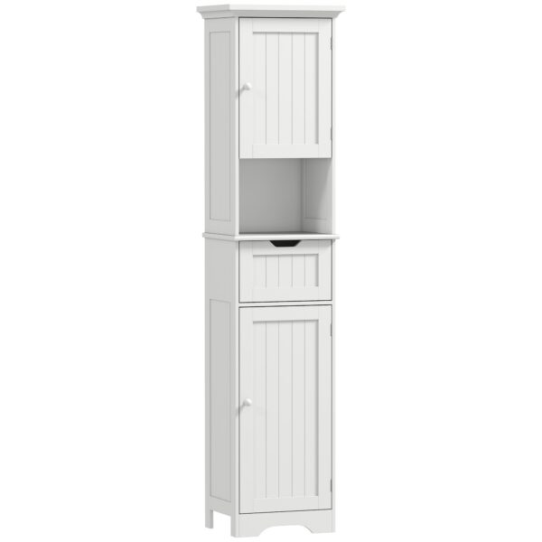 HOMCOM Wooden Bathroom Cabinet with 2 Sensor Cabinets, Open Shelf and Drawer, 40x30x170 cm, White