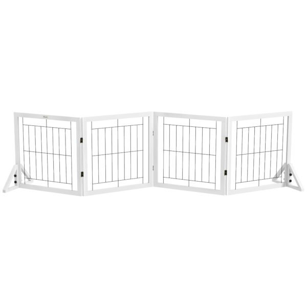PawHut Folding Dog Gate with 4 Panels and Triangular Feet, 280x70 cm, White