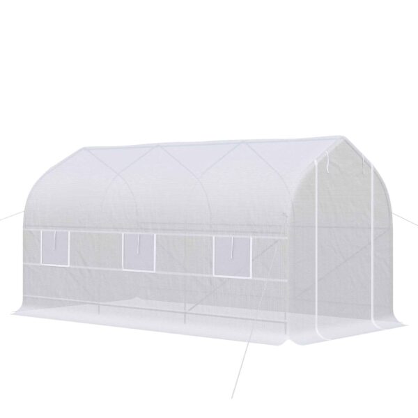 Outsunny UV-Proof Tunnel Greenhouse with 6 Mesh Windows and Roll-Up Entrance, Metal and PE, 4x2x2 m, White