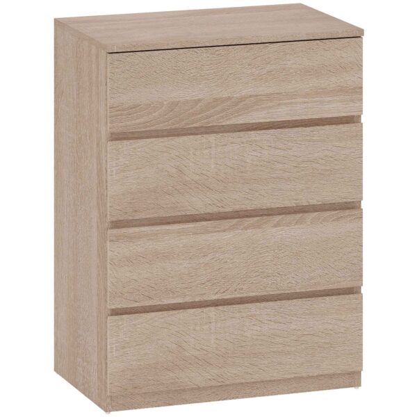 HOMCOM 4-Drawer Wooden Chest of Drawers with Metal Rails and Grooved Handles, 60x40x80 cm, Beech Color
