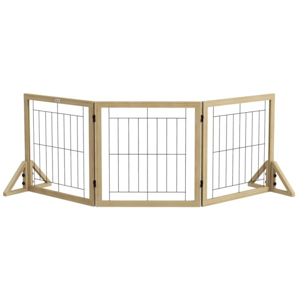 PawHut Folding Dog Gate with 3 Panels and Triangular Feet, 210x70 cm, Natural Wood