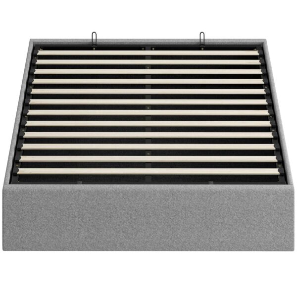 HOMCOM Double Storage Bed 190x140 cm, Wooden Slats, Gas Lift and Fabric Upholstery, Grey