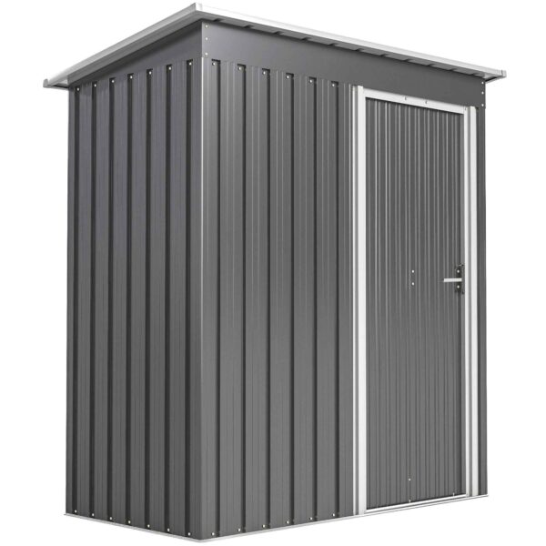 Outsunny Tool Shed with Sloped Roof and Sliding Door, Steel and PP, 163x89x182 cm, Light Grey