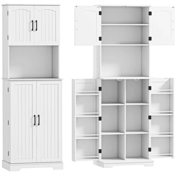 HOMCOM Country Style Tall Kitchen Sideboard, 2 Cabinets and 8 Spice Racks, 60x40x181.5 cm, White