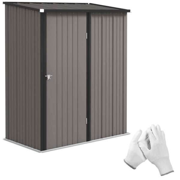 Outsunny Steel Garden Shed with Latch, 161.5 x 94.5 x 196 cm, Light Grey