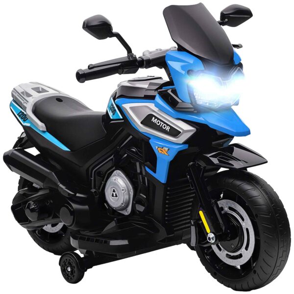Electric Motorcycle for Children with Wheels, Mirrors and Footrest, Made of PP and Metal, 85.5x44.5x56 cm, Blue