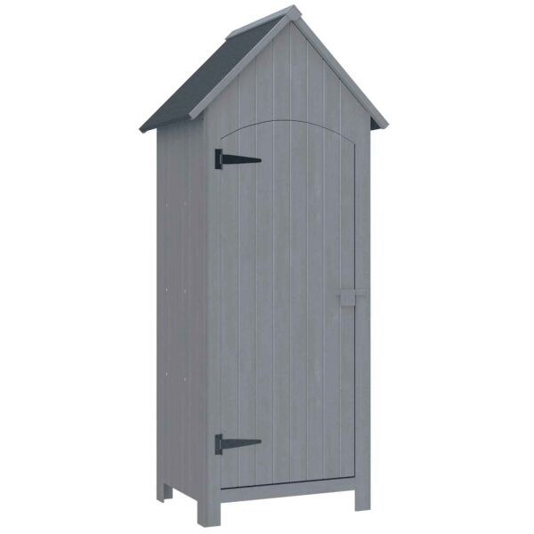 Outsunny 3-Shelf Wooden Tool Shed with Waterproof Bitumen Roof, 77.5 x 54.2 x 179.5 cm, Grey