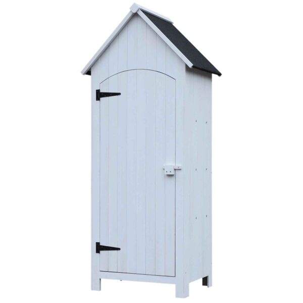 Outsunny 3-Shelf Wooden Tool Shed with Waterproof Bitumen Roof, 77.5 x 54.2 x 179.5 cm, White