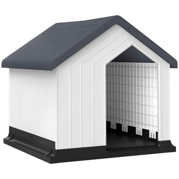 PawHut Waterproof Outdoor Plastic Dog House for Small and Mini Dogs with Window, 62x61x60 cm, Grey