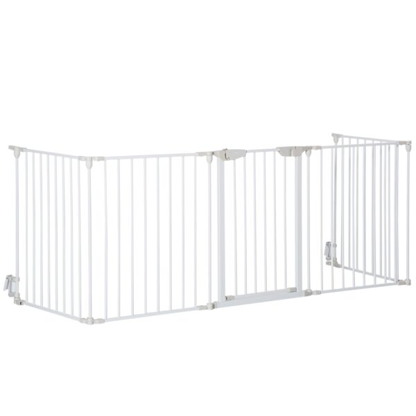 PawHut Adjustable and Foldable Dog Gate with Automatic Closure and Lock, 300 x 74.5 cm, White