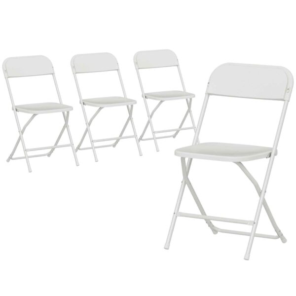 HOMCOM Set of 4 Folding Chairs with Drainage Holes in Plastic and Metal, 45x49x79.5 cm, White