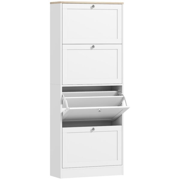 HOMCOM Space-Saving 4-Drawer Shoe Rack with 2-Tier Adjustable Shelves, 60x23.5x151 cm, White