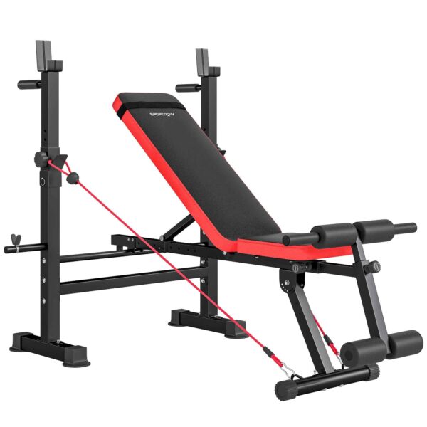 SPORTNOW Fitness Bench with Weight Rack, Adjustable Backrest and Seat, Dip Station, 420 kg Capacity