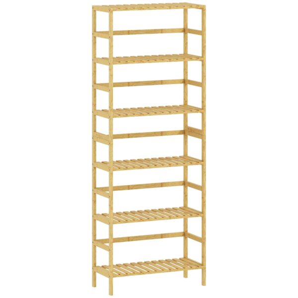 HOMCOM 6-Tier Bamboo Bookshelf with Adjustable Shelves, 60x26x161cm, Natural Wood