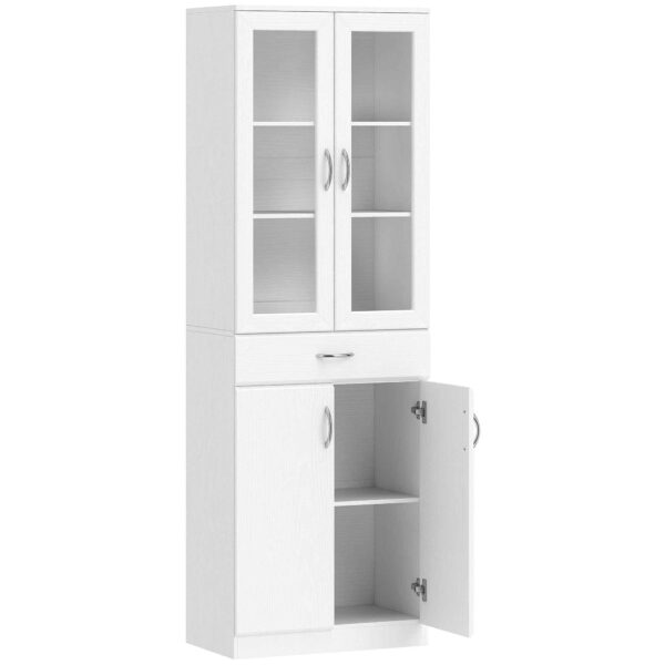 HOMCOM Kitchen Sideboard with 2 Cabinets and a Drawer, Adjustable Shelves and Glass Doors, 60x35x180 cm, White