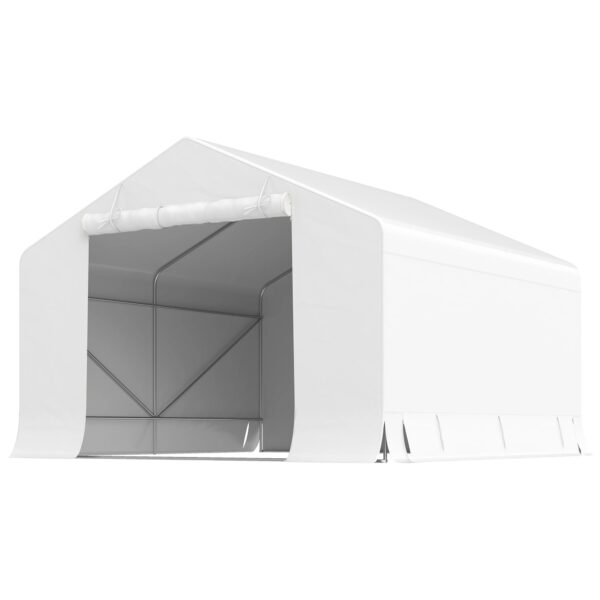 Outsunny 3x3m Waterproof Garden Shed and Garage Tent with Roll-Up Door, Metal and PE, White