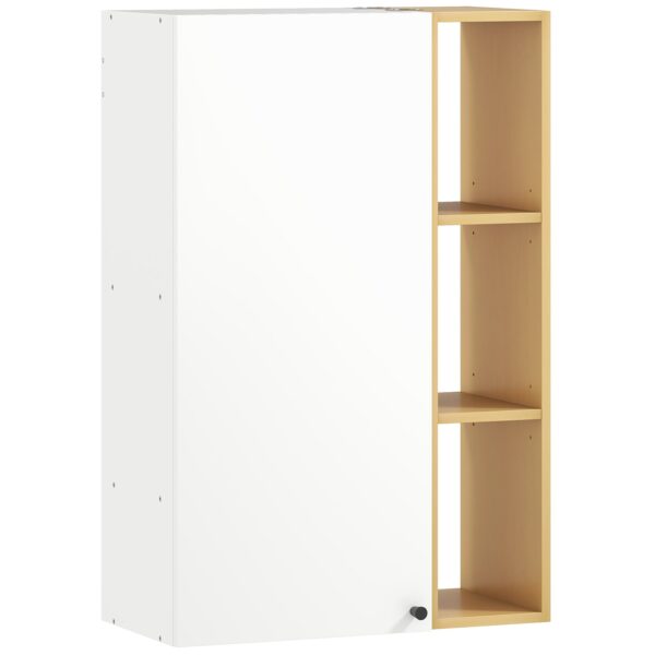 HOMCOM Wall-Mounted Bathroom Cabinet with Adjustable Shelves and 3 Open Shelves, 59.5x30x90 cm, White and Wood