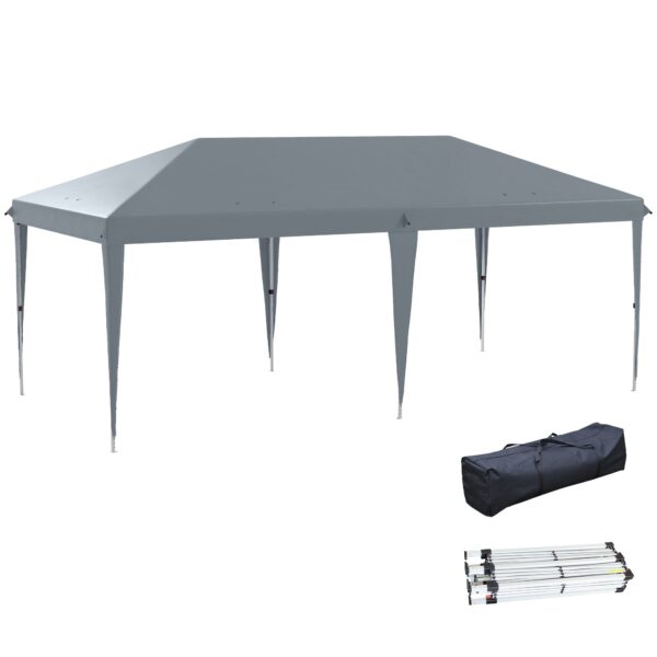 Outsunny 6x3m Pop-up Garden Gazebo Folding Party Tent with Carry Bag, Grey