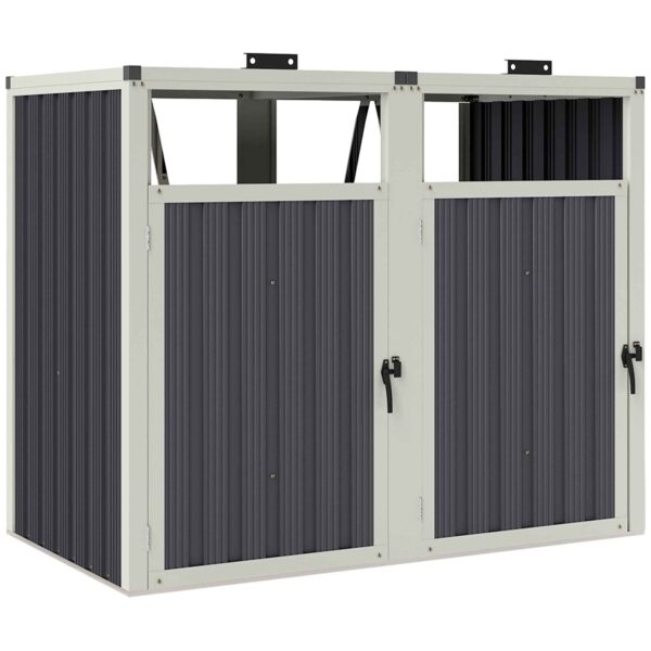 Outsunny 2-Section Garbage Can Shed with Lift-Off Lid, Galvanized Steel, 146x81x122 cm, Dark Grey