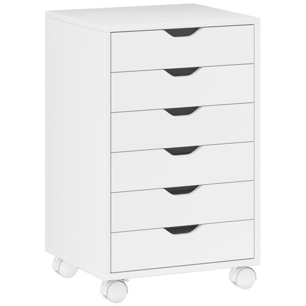 HOMCOM 6-Drawer Office Chest with 4 Wheels and Lock, 40x35x63 cm, White