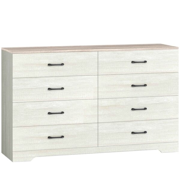 HOMCOM Modern 8-Drawer Wooden Chest of Drawers, 140x40x86 cm, Walnut and Light Grey