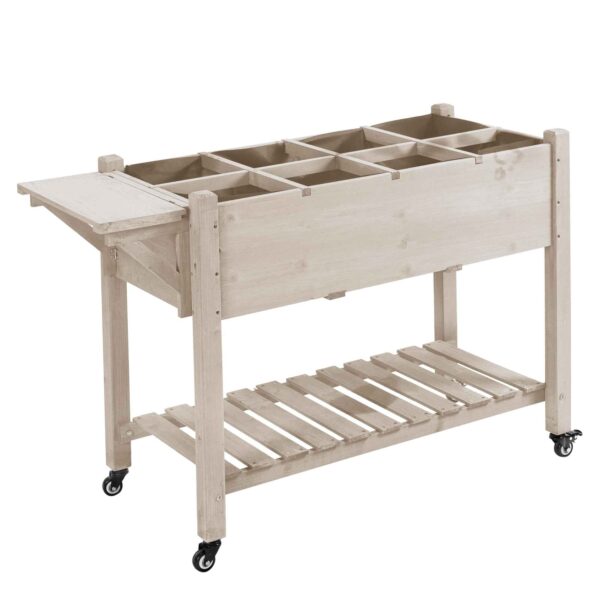 Outsunny 8-Section Outdoor Planter with Side Shelf and Fir Wood Shelf, 123x54x87 cm, Wood