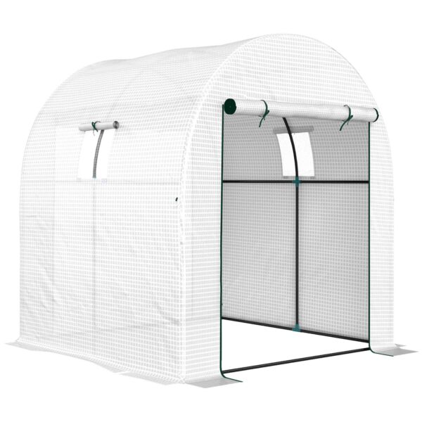 Outsunny 1.8x1.8x2 m Steel and UV-Resistant Polyethylene Tunnel Greenhouse for Vegetable Garden with Roll-Up Doors and Windows, White
