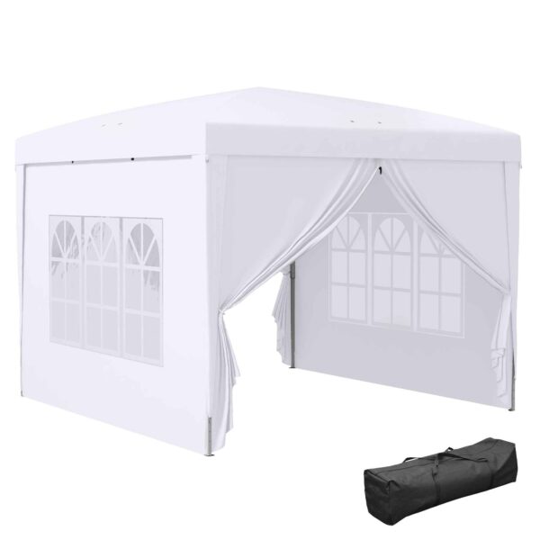 3x3m Folding and Waterproof Gazebo with Side Panels, Steel and Oxford Fabric, White