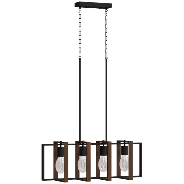HOMCOM Rustic Pendant Light with 4 Rotatable Frames and Adjustable Chain, 80x21x90-130 cm, Black and Brown