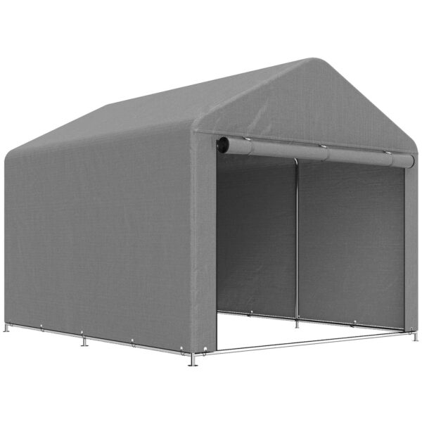 Outsunny 2x2.4m Waterproof Garden Shed with Roll-Up Door and Metal Frame, Light Grey