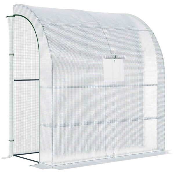 Outsunny 3-Tier Lean-To Greenhouse with Roll-Up Doors and Windows, PE and Steel, 200x100x215 cm, Green and White