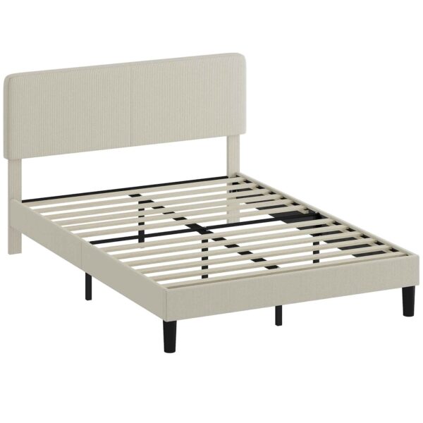 HOMCOM 140x200cm Bed Frame with Height-Adjustable Padded Headboard and Slats, Corduroy, Grey