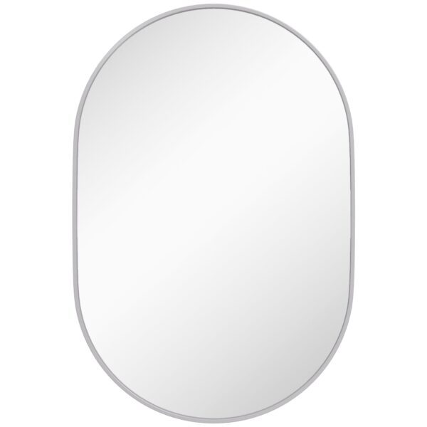 HOMCOM Oval Bathroom Mirror with Aluminum Frame, Vertical or Horizontal, 60x90 cm, Silver