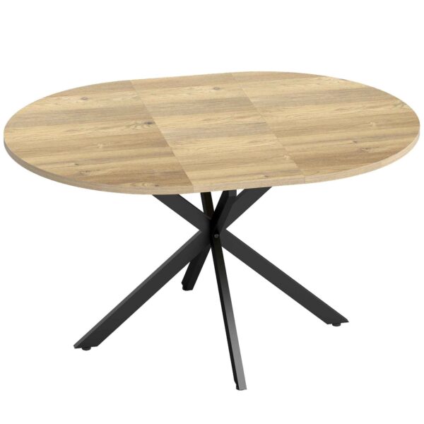 Industrial Dining Table for 4-6 People with Round Drop-Leaf Top, in Wood and Steel, 135x100x75 cm
