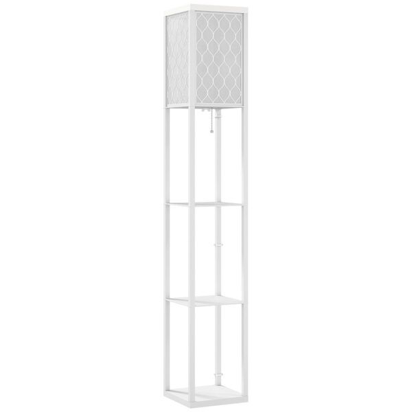 HOMCOM 2-in-1 Modern Floor Lamp with 3 Shelves, E27 Socket, 26 x 26 x 160 cm, White