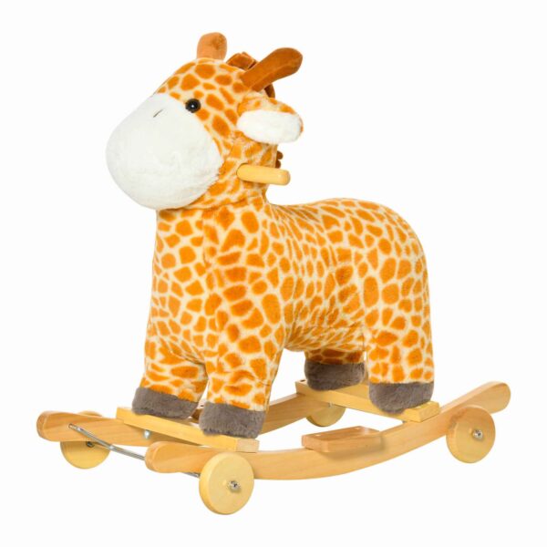 HOMCOM Giraffe Rocking Horse for Children Ages 3-6 with Wheels and Sounds, 63x38x63cm, Yellow