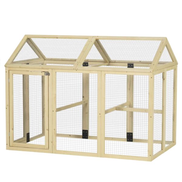 PawHut Outdoor Wooden Chicken Run with Multiple Doors and Metal Mesh, 140x88.5x106 cm, Wood Color