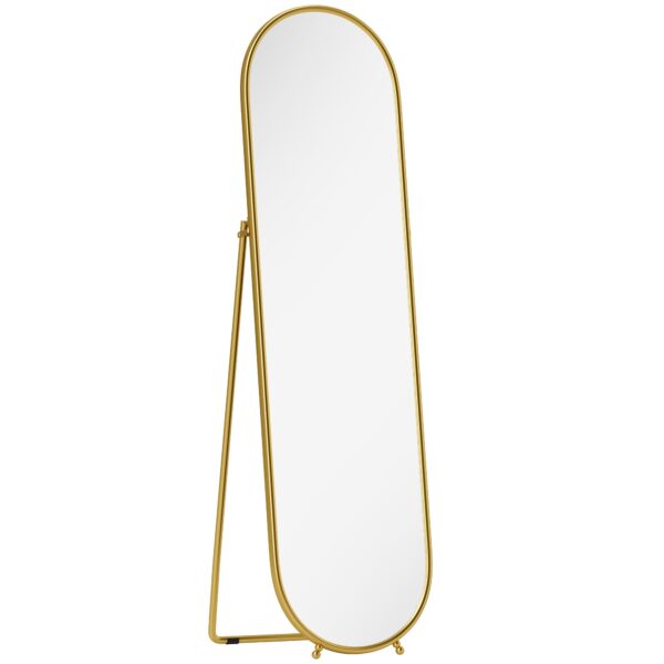 HOMCOM Full-Length Floor Mirror with Folding Stand, Glass and Metal, 50x4x180 cm, Gold