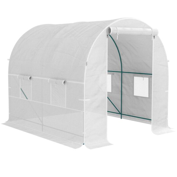 Outsunny 2.5x2x2m Steel Frame Tunnel Greenhouse with 4 PE Windows, White