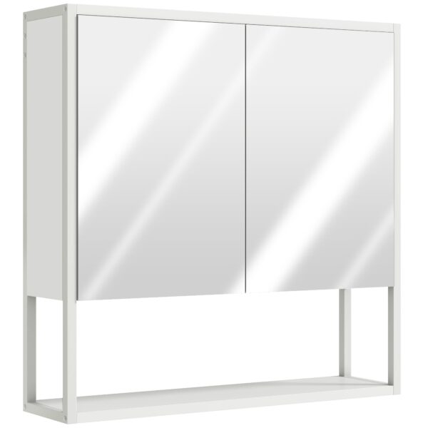 HOMCOM Wall-Mounted Bathroom Cabinet with Mirror, Adjustable Shelf and Open Shelf, 60x16x60 cm, White