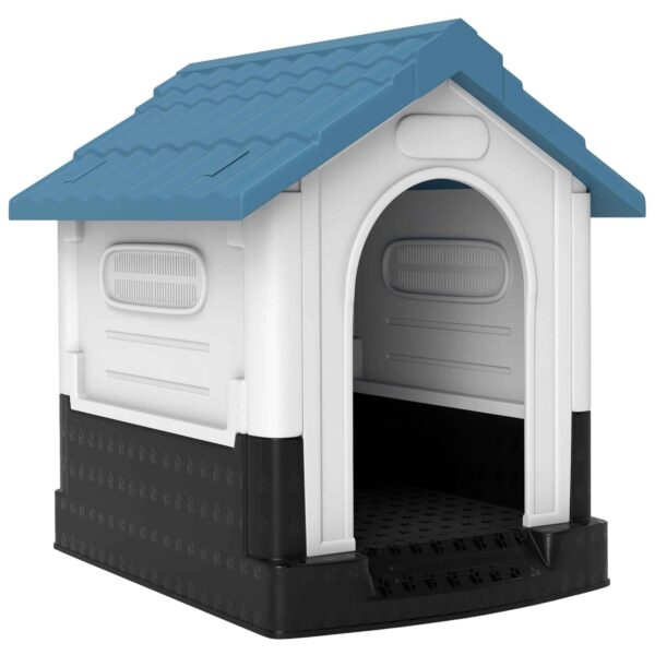 PawHut Outdoor Plastic Dog Kennel with Windows and Raised Base, 64.5 x 57 x 66 cm, Blue