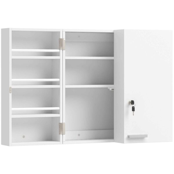 HOMCOM Medicine Cabinet with 3 Internal Shelves and 8 Bottle Holders, Made of Wood and Metal, 53x20x53 cm, White