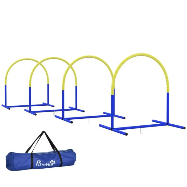 PawHut Dog Agility Set with 4 Modular Arches and Carry Bag, 88x64x95 cm, Blue and Yellow