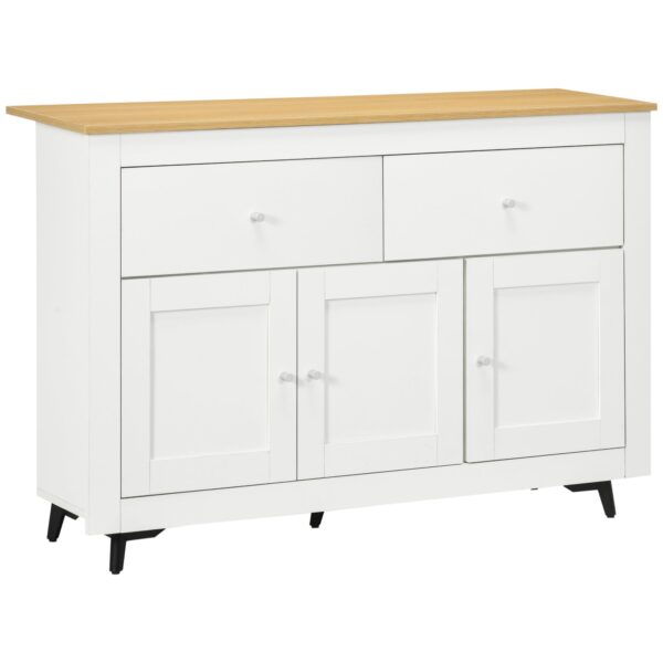 HOMCOM Wooden Buffet Sideboard with 2 Drawers and 2 Cabinets, 117x35x80 cm, White and Wood Color